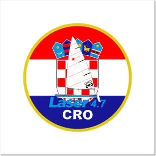 laser class sailboat on flag Croatia Posters and Art